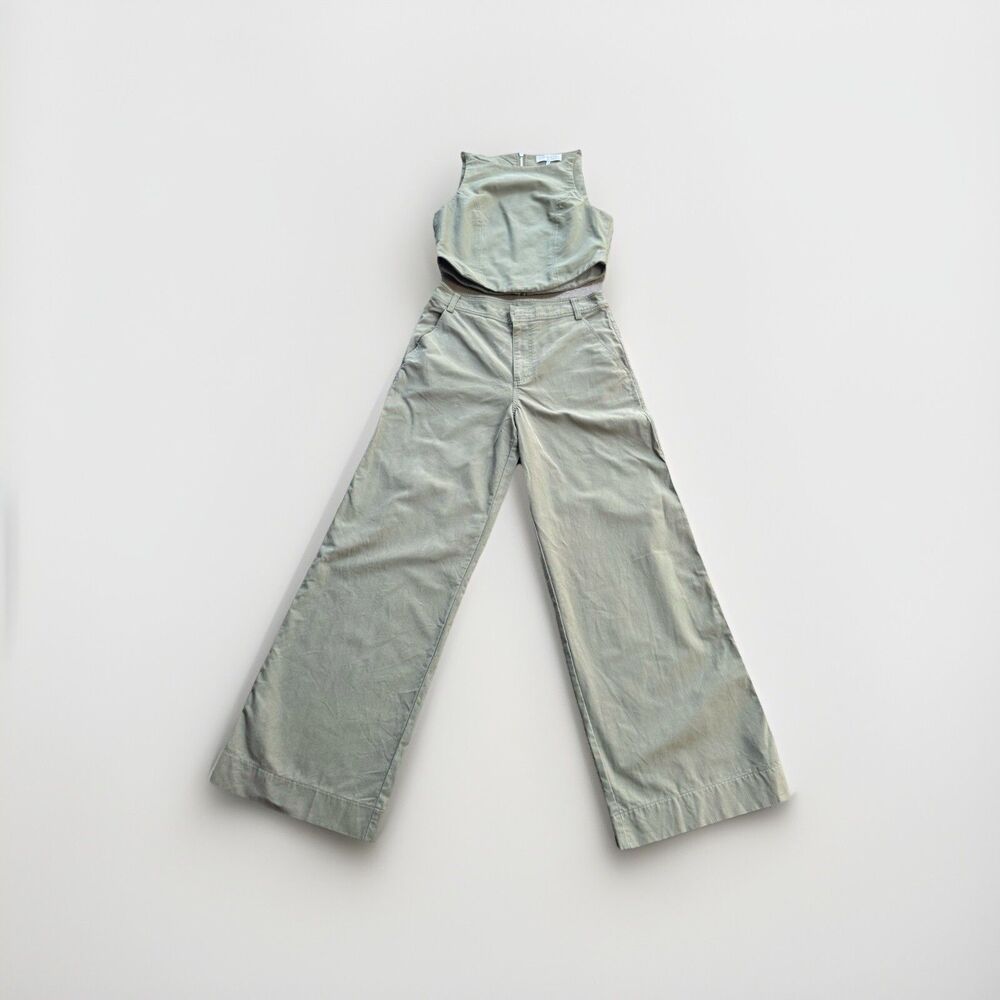 WAYF Olive Green Two-piece Set Cropped top & Wide-leg Oversized Pants Size S - Picture 3 of 16